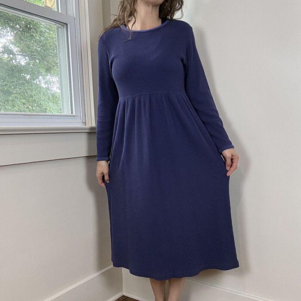 Vintage Thermal Waffle Knit Navy Empire Waist Dress | Leisure Life, Vermont